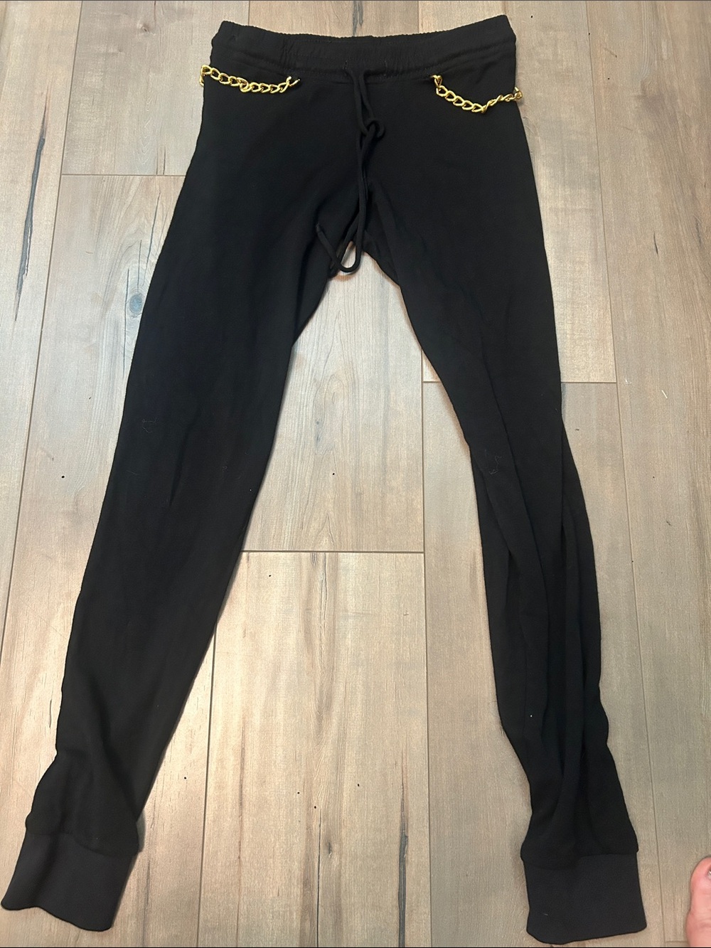 Michael Lauren Black Joggers with Gold Chain Accents